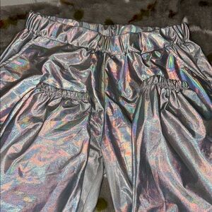 Amazon Silver Holographic Track Pants with Elastic Waistband